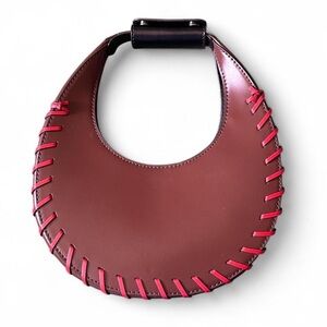 STAUD Mini Moon Bag - Brown with Red Stitching